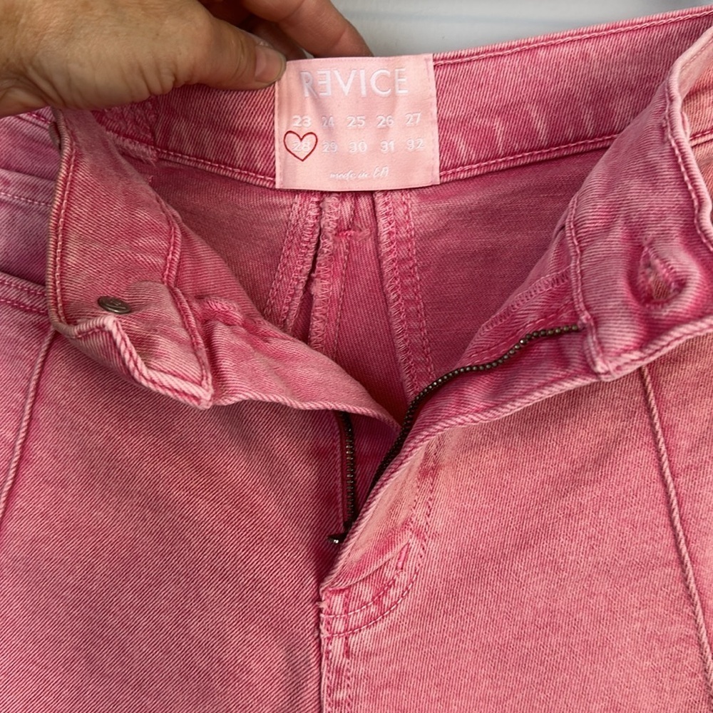 REVICE High Rise Pink Jean Short Frayed Hem Size 28 Cotton Stretch Star Back USA - Picture 8 of 16